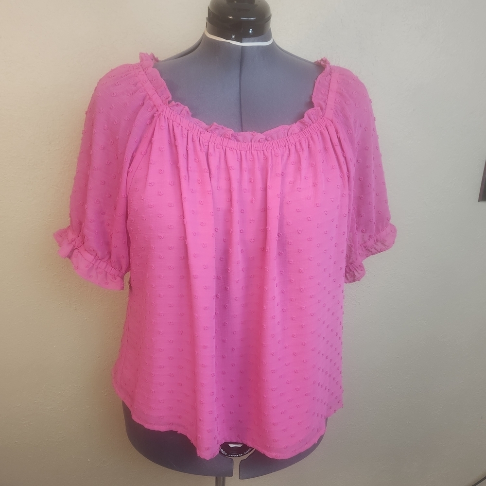 CeCe Pink Swiss Dot Textured Blouse XXL (8012) - Picture 2 of 6